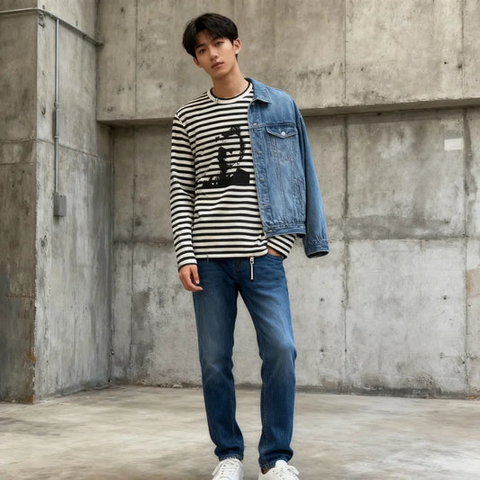 2025 New style dark black printed T-shirt, round-neck long-sleeved pullover, streetwear y2k men's and women's top