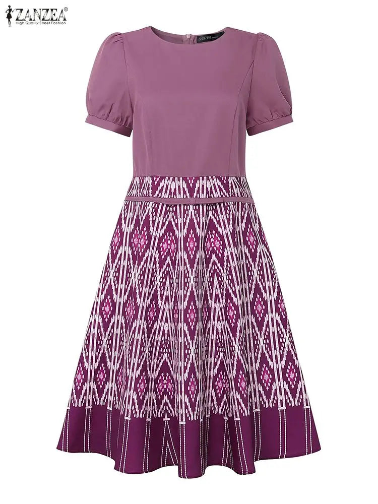 2025 ZANZEA Vintage Women Printing Dresses Elegant Party Vestido Summer Short Sleeve Long Shirt Robe Puff Sleeve A-Line Sundress