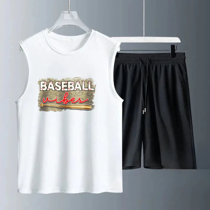 Men's vest suit Summer sleeveless printed Baseball Urban tank Tops + shorts men's sets training suit set men Quick drying man