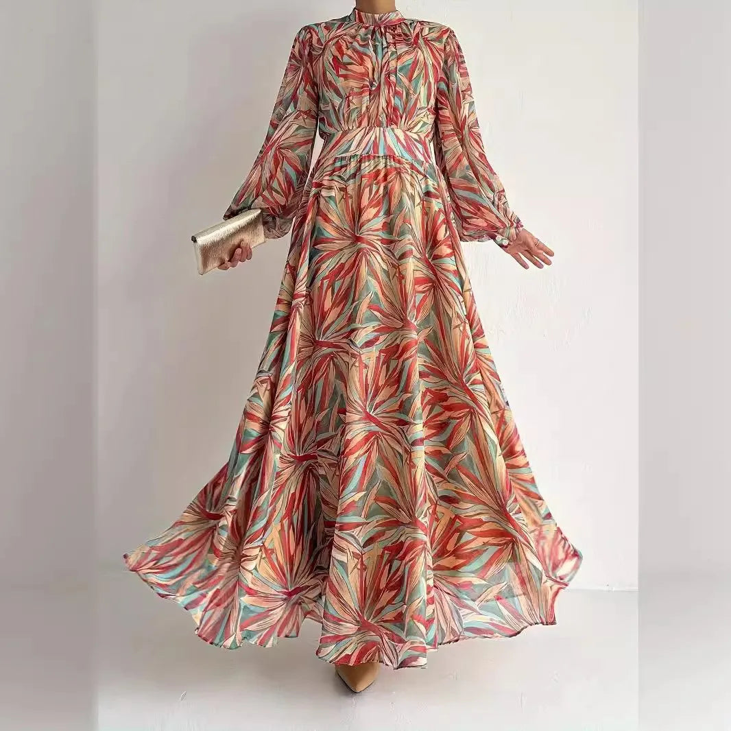 Muslim Fashion Abaya Middle East Muslim Dresses Stand Collar Long Elegant Dress Modest Women Muslim Robes Jalabiya Abayas