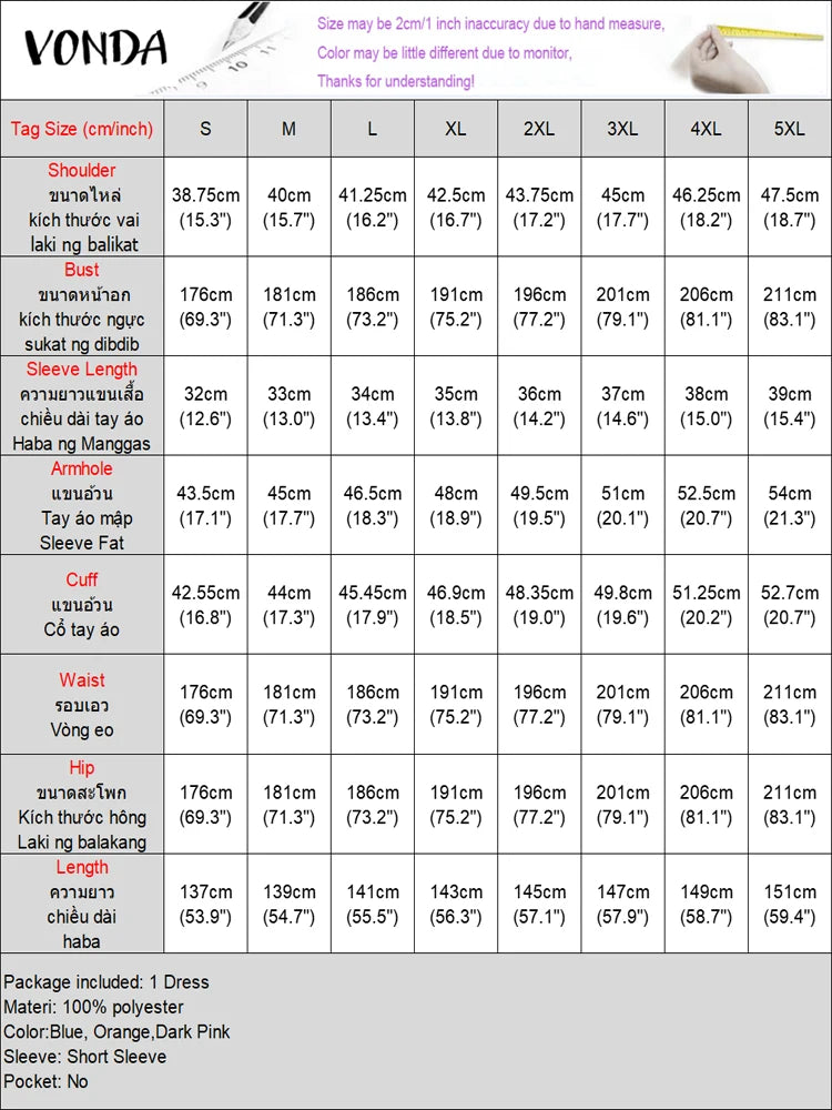 Plus Size Dresses 5XL VONDA Women Elegant Polka Dot Patchwork Sundress 2025 Summer Party Vestidos Casual Bat-wing Sleeve Robe