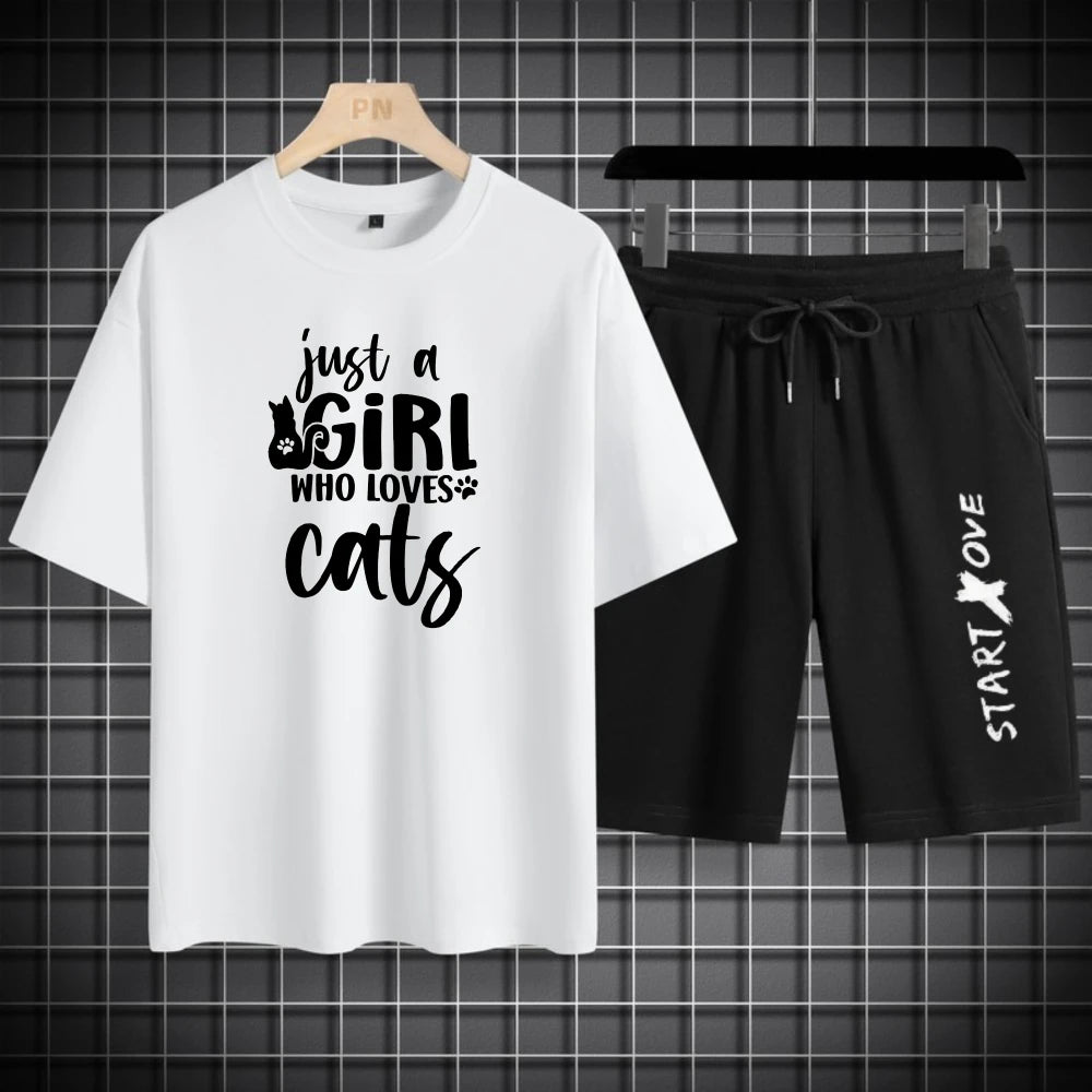 Men's sets Summer Quick drying Just A Girl Who Loves Cats Star Love printed Graphic T-shirts Suit designer clothing suit for