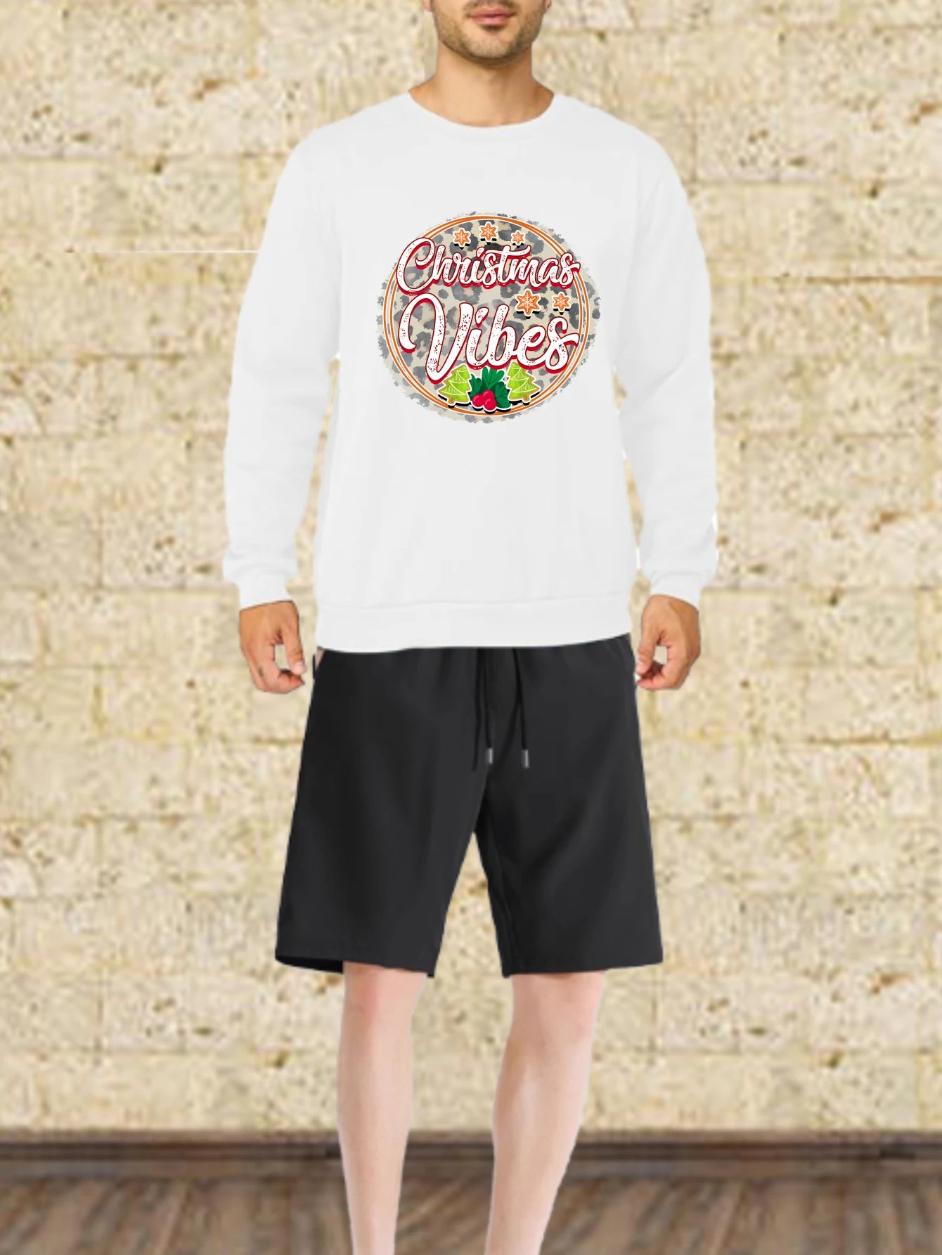 Men's sets Autumn Quick drying Christmas Vibes printed Graphic T-shirts Suit sports sets men's sets Long sleeve tee + shorts