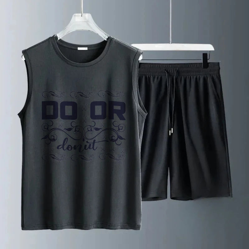 Men's vest suit Summer sleeveless printed Do Or Donut tank Tops + shorts Tracksuit winter clothes man Quick drying tracksuit