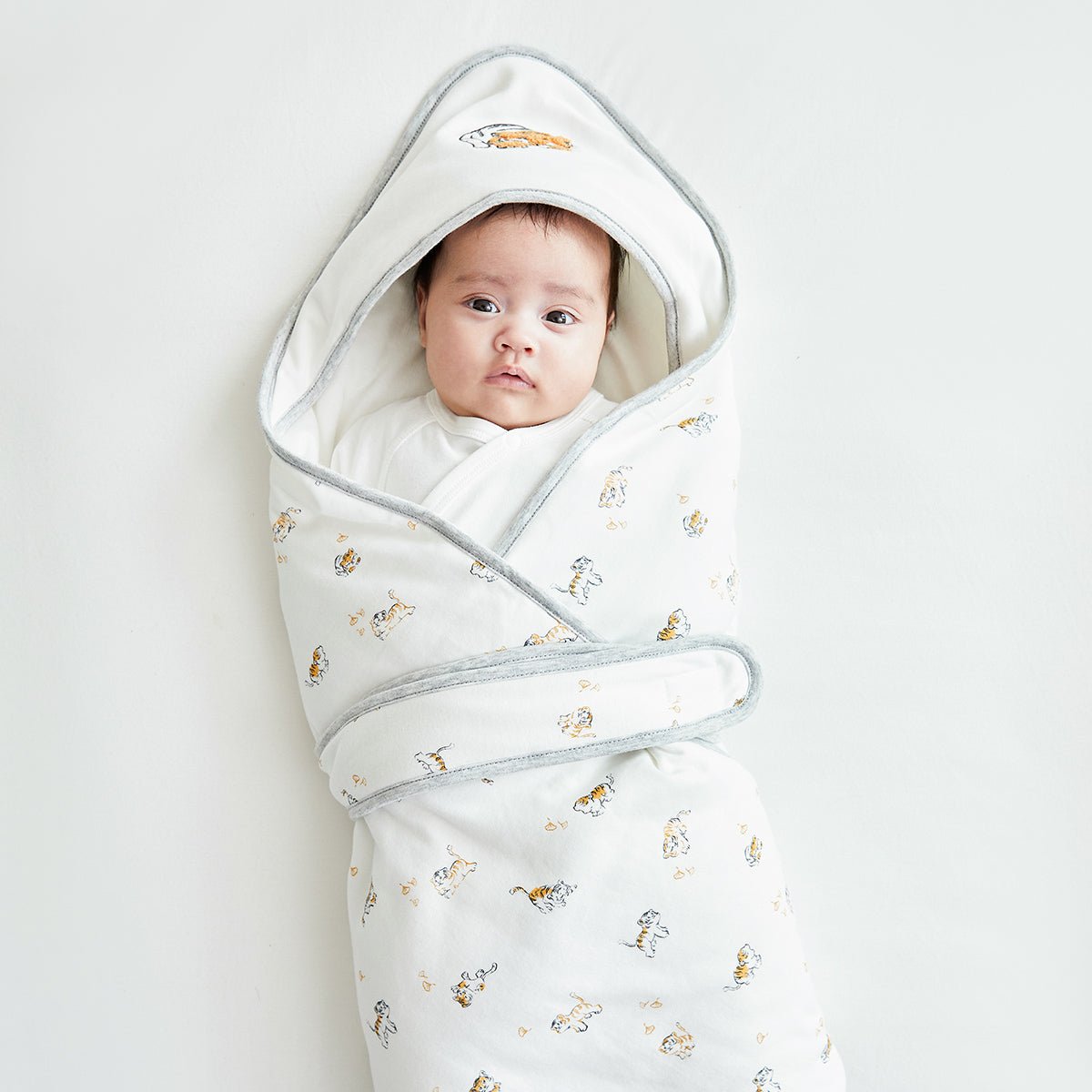 Lively Tiger Light Cotton Baby White Swaddle Wrap