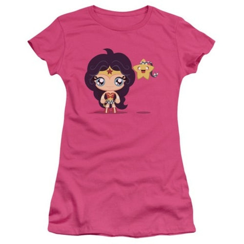 Jla-Cute Wonder Woman Short Sleeve Junior Sheer Tee, Hot Pink - Sm