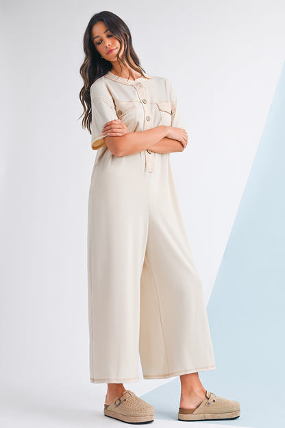 Jet Stream Patchwork Pocket Short Sleeve Jumpsuit
