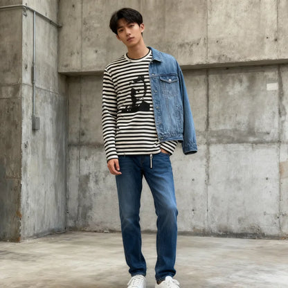 2025 New style dark black printed T-shirt, round-neck long-sleeved pullover, streetwear y2k men's and women's top