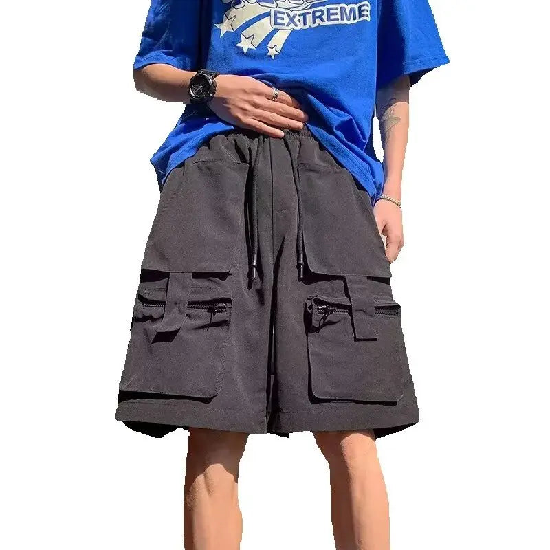 Summer classic multi pocket retro workwear shorts thin, loose, oversized straight leg casual pants for boys