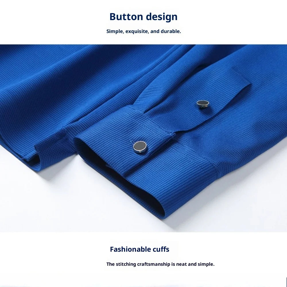 Personalized Seamless High Stretch Men's Polo Shirt Customized Long Sleeved Solid Color No Ironing High-end Vertical T-shirt