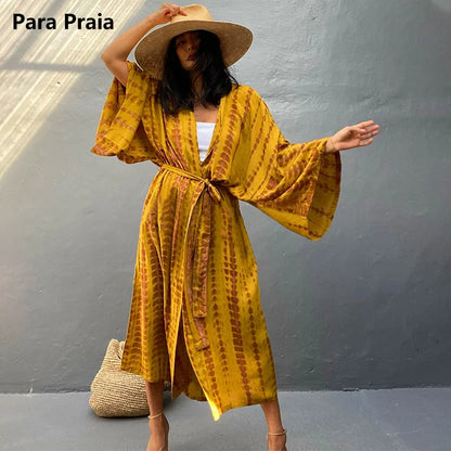 Para Praia 9 Colors Bikini Cover Ups Beachwear Kimono Beach Robe Femme Long Dress Sarong Women Loose Cardigan Swimsuit Covers
