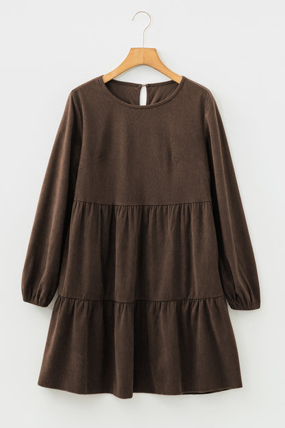 Black Lantern Sleeve Tiered Mini Dress