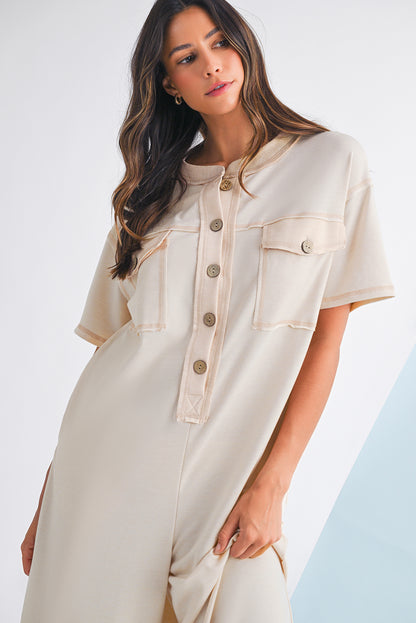Jet Stream Patchwork Pocket Short Sleeve Jumpsuit