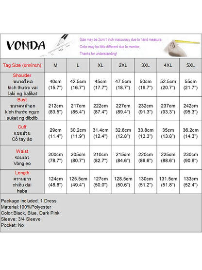 Plus Size VONDA Women Dot Printed Dress Bohemian Sundress 2025 Three Quarter Summer Party Vestidos Bat-wing Sleeve Casual Robe