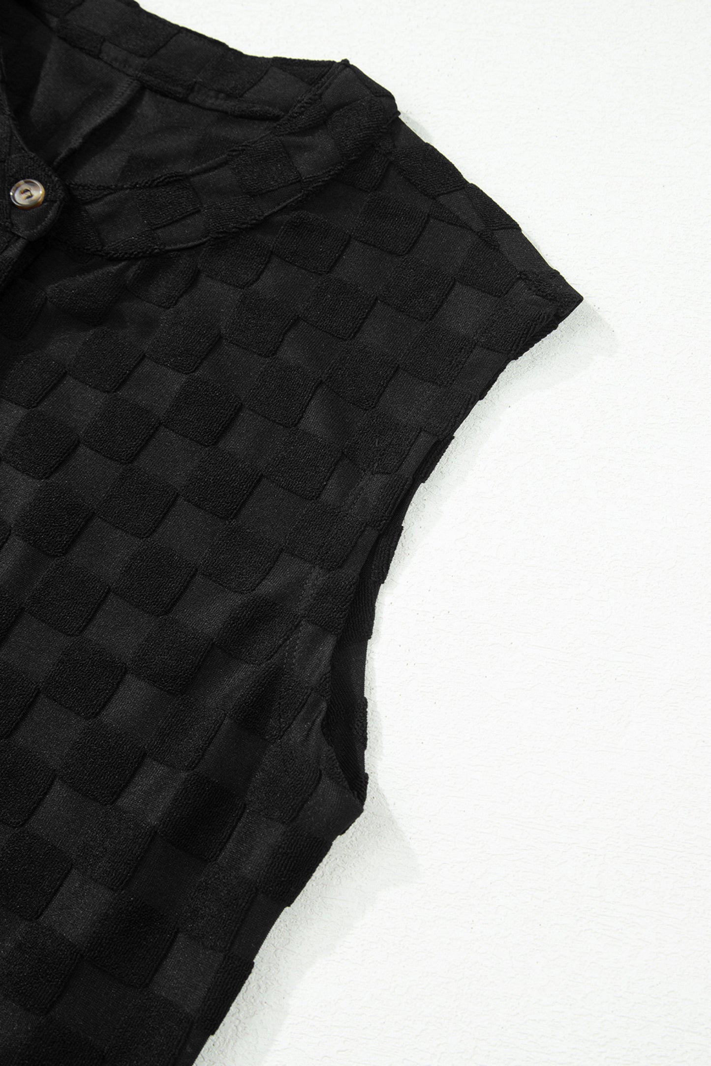 Black Half Buttons Sleeveless Wide Leg Textured Jumpsuit