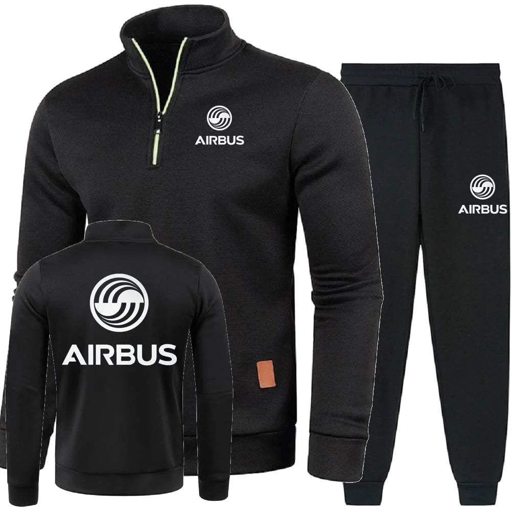 Men 2Pcs Sets Hoodies Pants Sweatshirts Half Zipper Soft Fleece Turtleneck Sweater AIRBUS AVIATION Flight Airbusfan A320