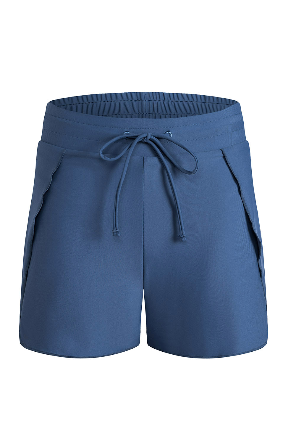 Blue Solid Color 2-in-1 Drawstring Elastic Waist Swim Shorts