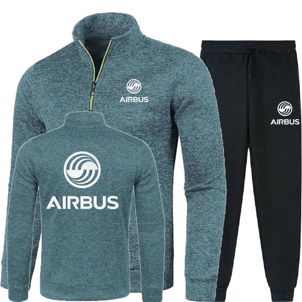 Men 2Pcs Sets Hoodies Pants Sweatshirts Half Zipper Soft Fleece Turtleneck Sweater AIRBUS AVIATION Flight Airbusfan A320