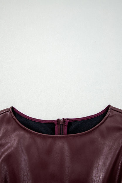 Black Faux Leather Sleeveless Round Neck Mini Dress