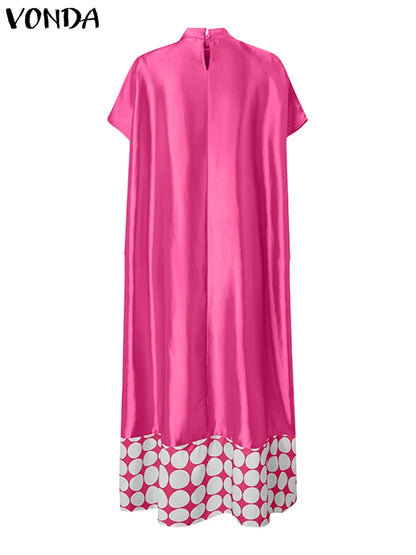 Plus Size Dresses 5XL VONDA Women Elegant Polka Dot Patchwork Sundress 2025 Summer Party Vestidos Casual Bat-wing Sleeve Robe