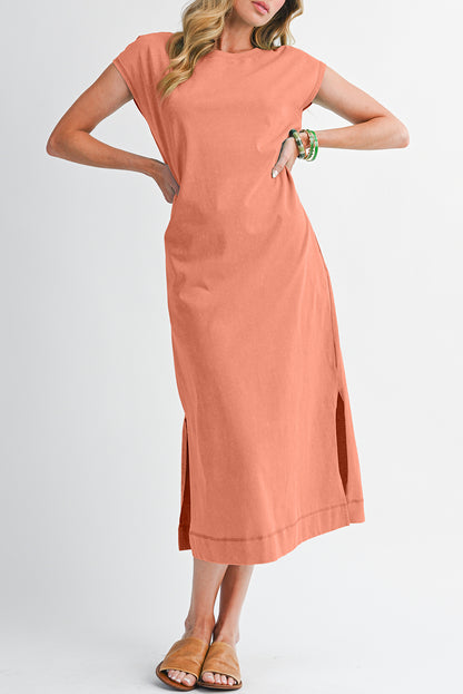 Carrot Mineral Wash Pocketed T-shirt Dress
