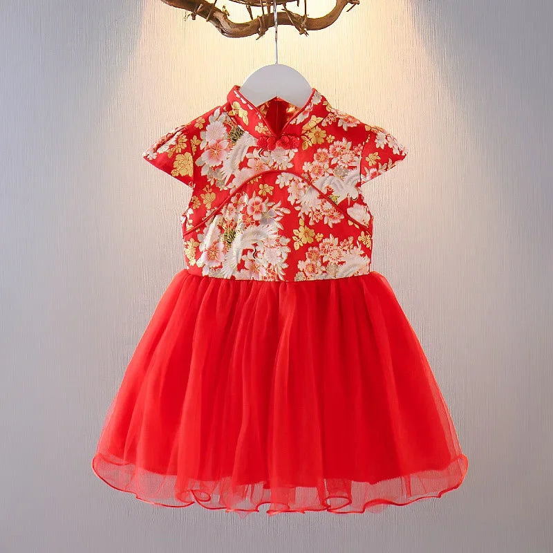 Vestido Girls Dresses Spring Summer Children's Chinese Style Dress Kids Cheongsam Princess Dresses for Girls Baby Tutu Clothing