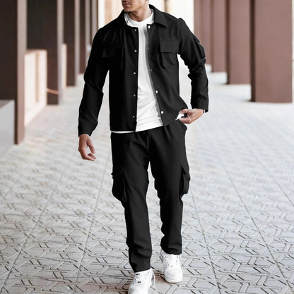 New style European-style men's winter solid-color coat with multiple buttons, pocketed, long-sleeved, and turned-down collar sui