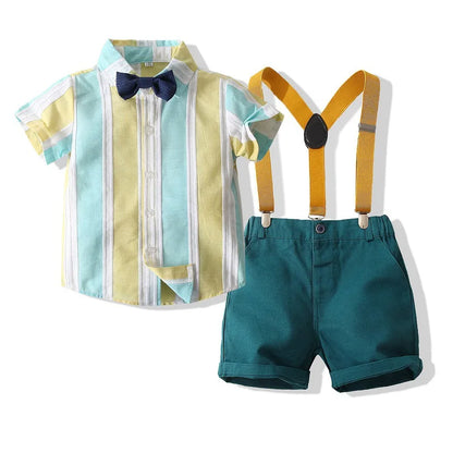 Baby Boy Clothes Set Summer Gentleman Vetement Enfant Garcon Party Birthday Infant Shirts+Belt Pants Toddler Suit For Boys