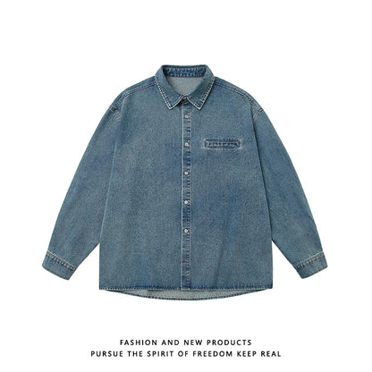 Men's Unisex Vintage Washed Denim Shirt | Oversized Streetwear Jacket | Cotton-Rich Relaxed Fit Layering Essential (M-5XL)