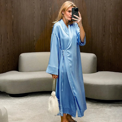 Para Praia Rayon Bathrobe Womens Kimono Satin Long Robe Sexy Lingerie Classic Muslim Dress Nightgown Sleepwear Nightgowns