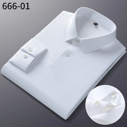 Personalized Seamless High Stretch Men's Polo Shirt Customized Long Sleeved Solid Color No Ironing High-end Vertical T-shirt