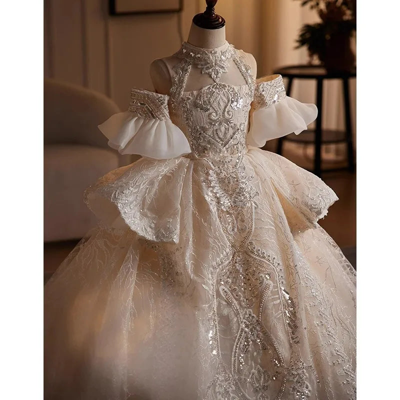 Noble Luxury Girl Children's Dress Boutique Teenager Girls Princess Dresses Birthday Party Kids Sequin Prom Maxi Vestidos