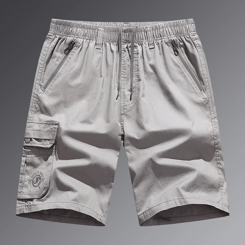 Cotton Cargo Shorts Men Summer Breathable Drawstring Short Pants Casual Loose Straight Work Shorts Elastic Waist Outdoor Shorts