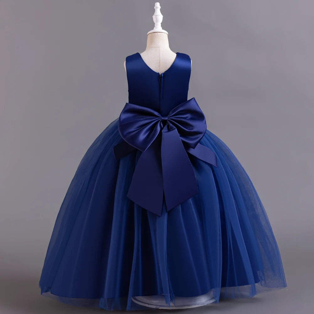 A long dress;Bow Princess Skirt;Piano costumes;Princess dress;Girls' Dress Bow Princess Dress Dress Children's piano birthday ca