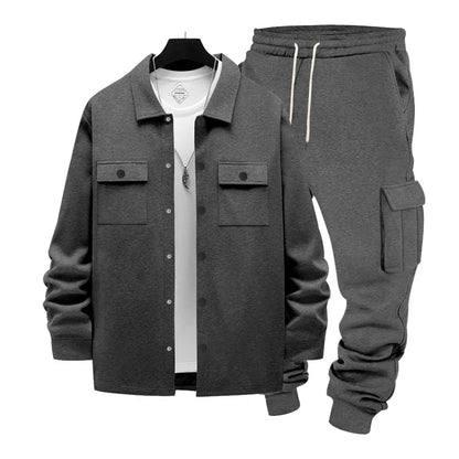 Cross-border winter heavy loose velvet men's outdoor tooling sweatpants thermal jacket two-piece set