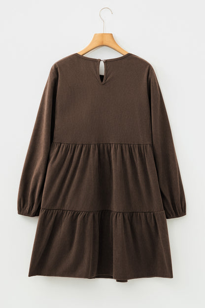Black Lantern Sleeve Tiered Mini Dress