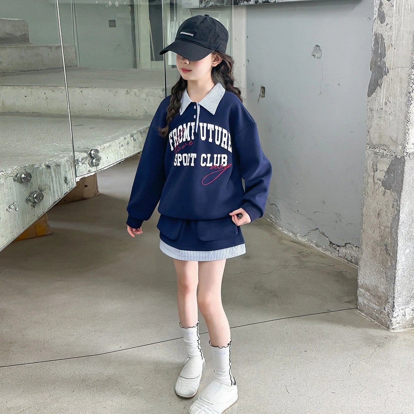 Autumn teen girl Skirts sets plaid patchwork letter hoodie+skirt 2pc junior kid clothes suit child outfits vetement enfant fille