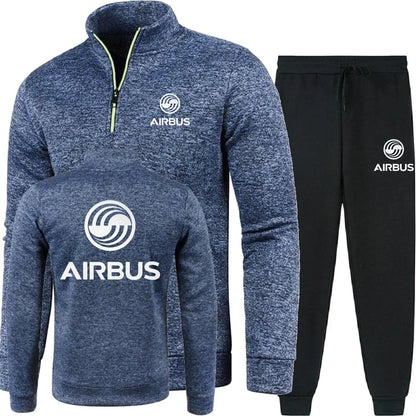 Men 2Pcs Sets Hoodies Pants Sweatshirts Half Zipper Soft Fleece Turtleneck Sweater AIRBUS AVIATION Flight Airbusfan A320