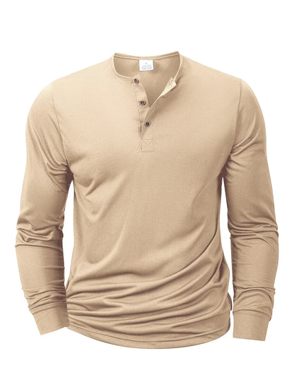 New Men's Henley T-shirts Long Sleeve Basic Casual Band Collar T Shirts Comfortable Soft Pullover Tops Male Tee