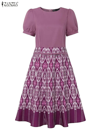 2025 ZANZEA Vintage Women Printing Dresses Elegant Party Vestido Summer Short Sleeve Long Shirt Robe Puff Sleeve A-Line Sundress
