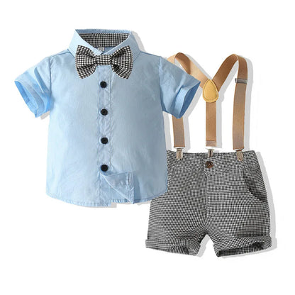 Baby Boy Clothes Set Summer Gentleman Vetement Enfant Garcon Party Birthday Infant Shirts+Belt Pants Toddler Suit For Boys