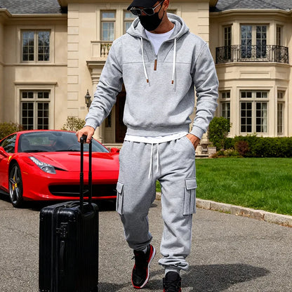 2025 Winter Men's Loose Tooling Trend Cultivation Sports Hooded Sweater Sweatpants Suit Men