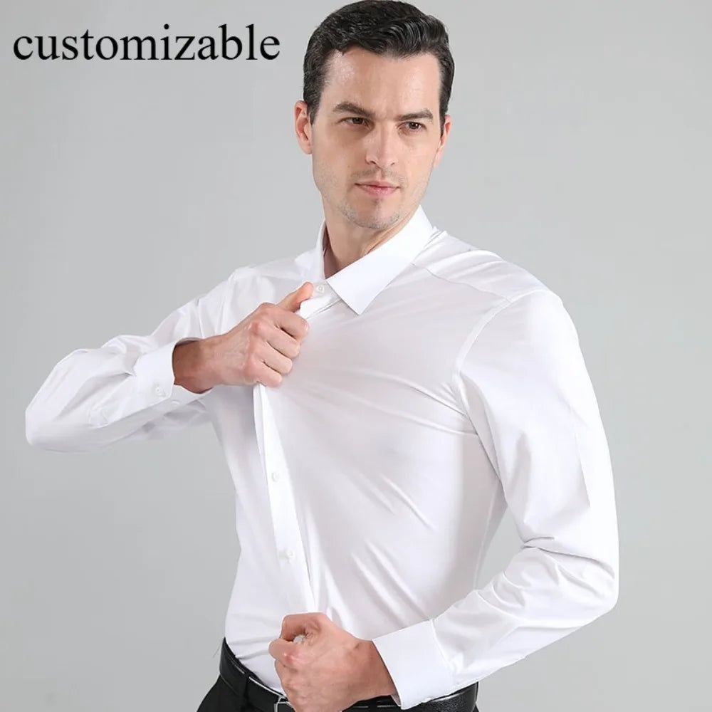 Customized Embroidered Printed Elastic Men's Long Sleeved Shirt No Ironing Workwear Business Casual High-end Formal White Shirt