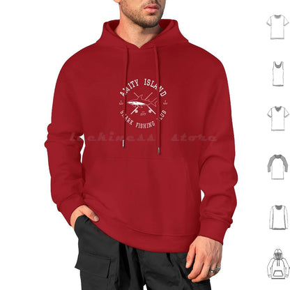 Amity Island Shark Fishing Club White Hoodies Long Sleeve Sharks Shark Week Jaws Parody Teeth Attack Bite Quint Brody