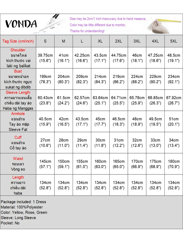 Plus Size 5XL VONDA Bohemian Printed Maxi Long Dress 2024 Women Vintage Flare Sleeve Vestidos Elegant Party Sundress Casual Robe