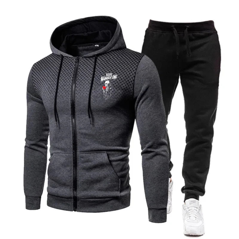 Men's Jacket Set Black Red White Blue Gray Printed Logo Hoodie Zipper Sweatshirt Sportswear for Outdoor Fitness Gym Casual Wear