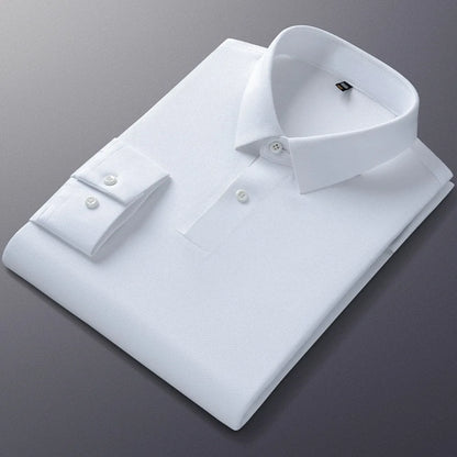 Personalized Seamless High Stretch Men's Polo Shirt Customized Long Sleeved Solid Color No Ironing High-end Vertical T-shirt