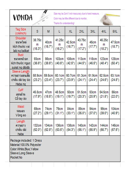 Plus Size 5XL VONDA Women Long Sleeve Robe 2025 Autumn V-Neck Solid Color Maxi Dresses Casual Loose Ruffled Party Work Vestidos