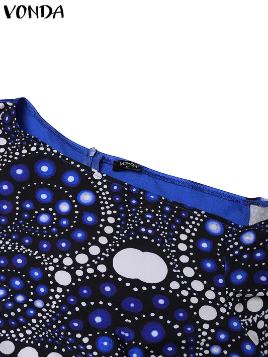 Plus Size 5XL VONDA 2025 Summer Off Sholuder Maxi Dress Women Bohemian Ruffled Printed Vestidos Fashion Casual Floor-Length Robe