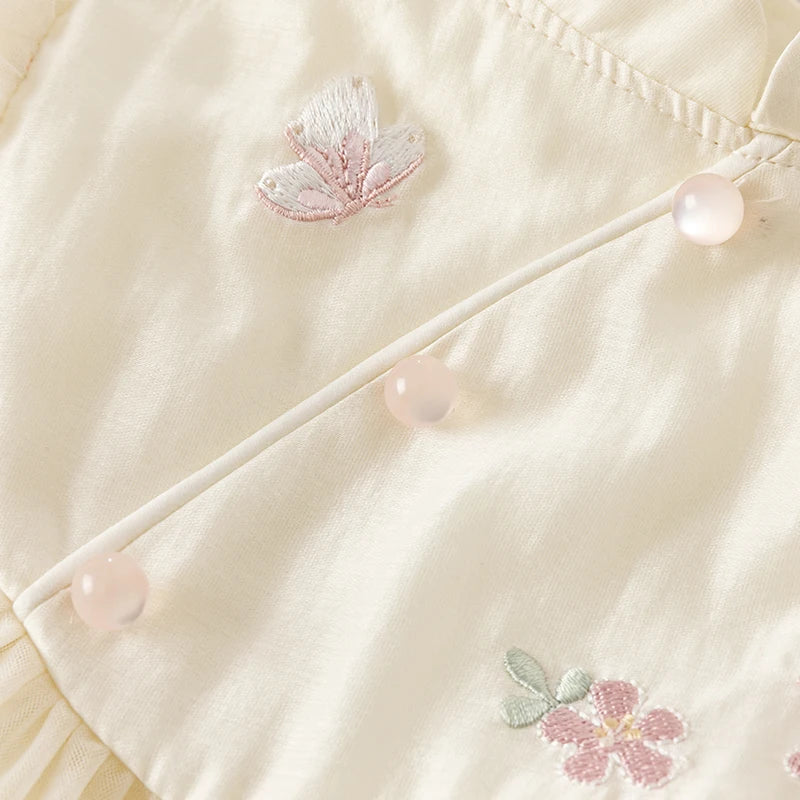 Dave Bella Girl's Princess Dress 2025 New Summer Children's Baby Short Sleeves Mesh Cute Sweet Charm Fashion Casual DB2240546